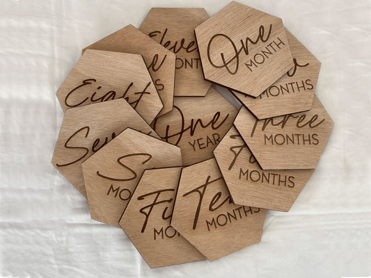 Hexagon Wooded Milestone Baby Signs