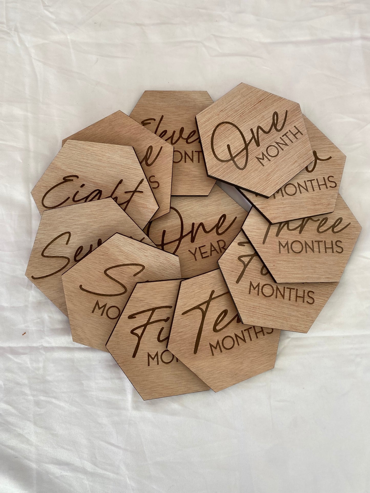 Hexagon Wooded Milestone Baby Signs