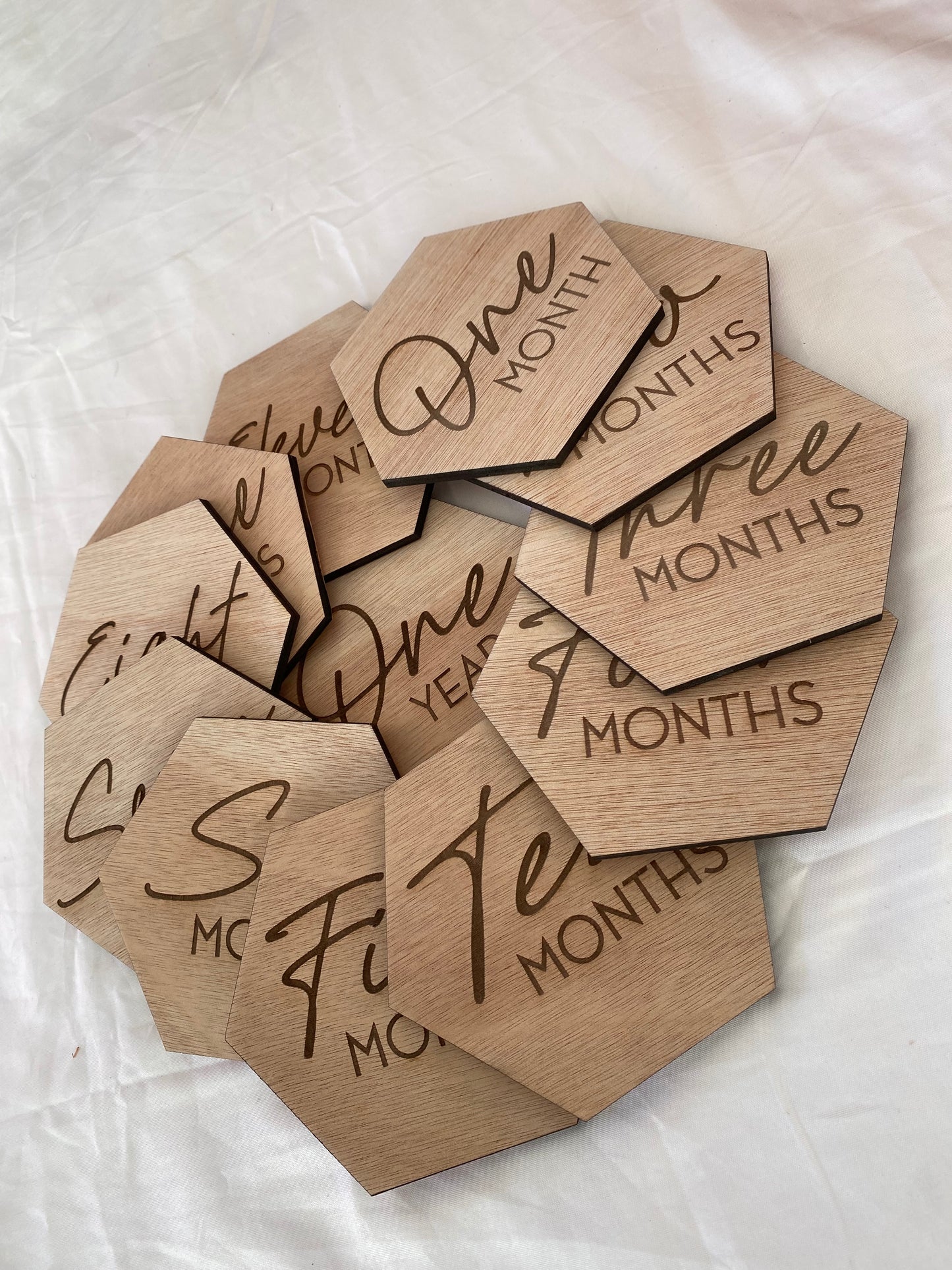 Hexagon Wooded Milestone Baby Signs
