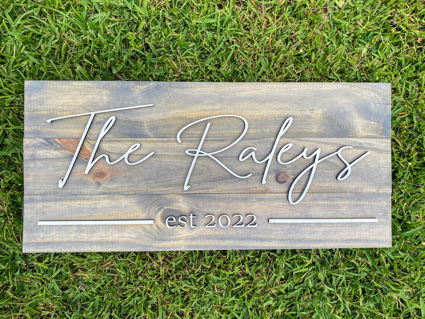 Modern Family Name Wood Sign with White Lettering