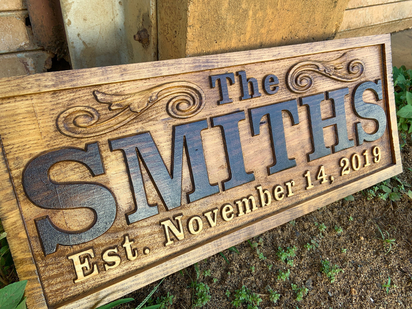 Family Name with Custom Ornament Text and Established Date