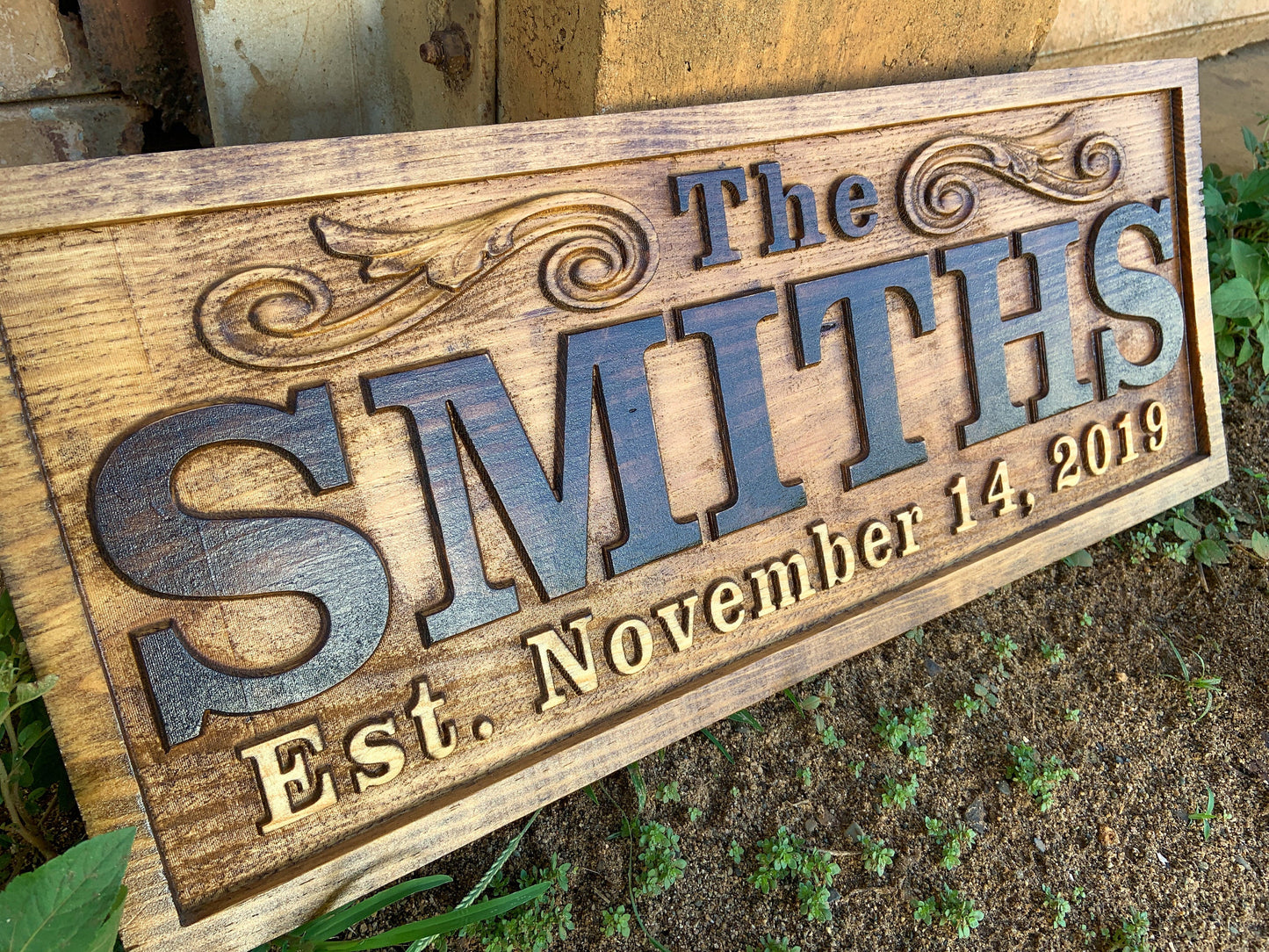 Family Name with Custom Ornament Text and Established Date