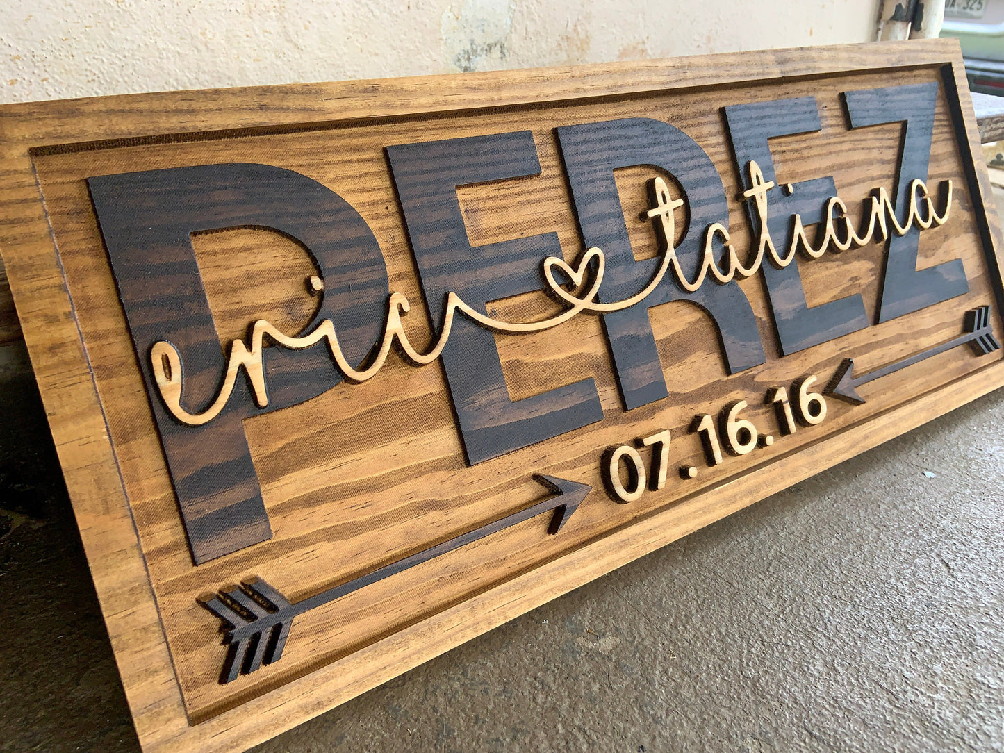 Personalized Arrow Last Name 3D Wood Sign