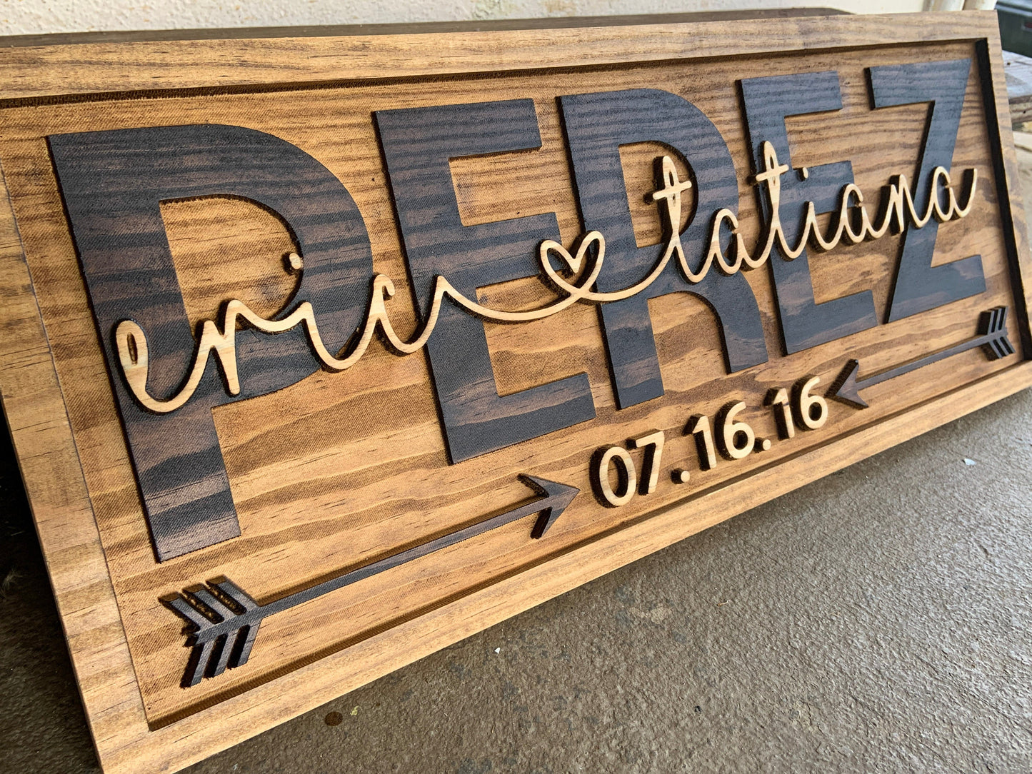 Personalized Arrow Last Name 3D Wood Sign