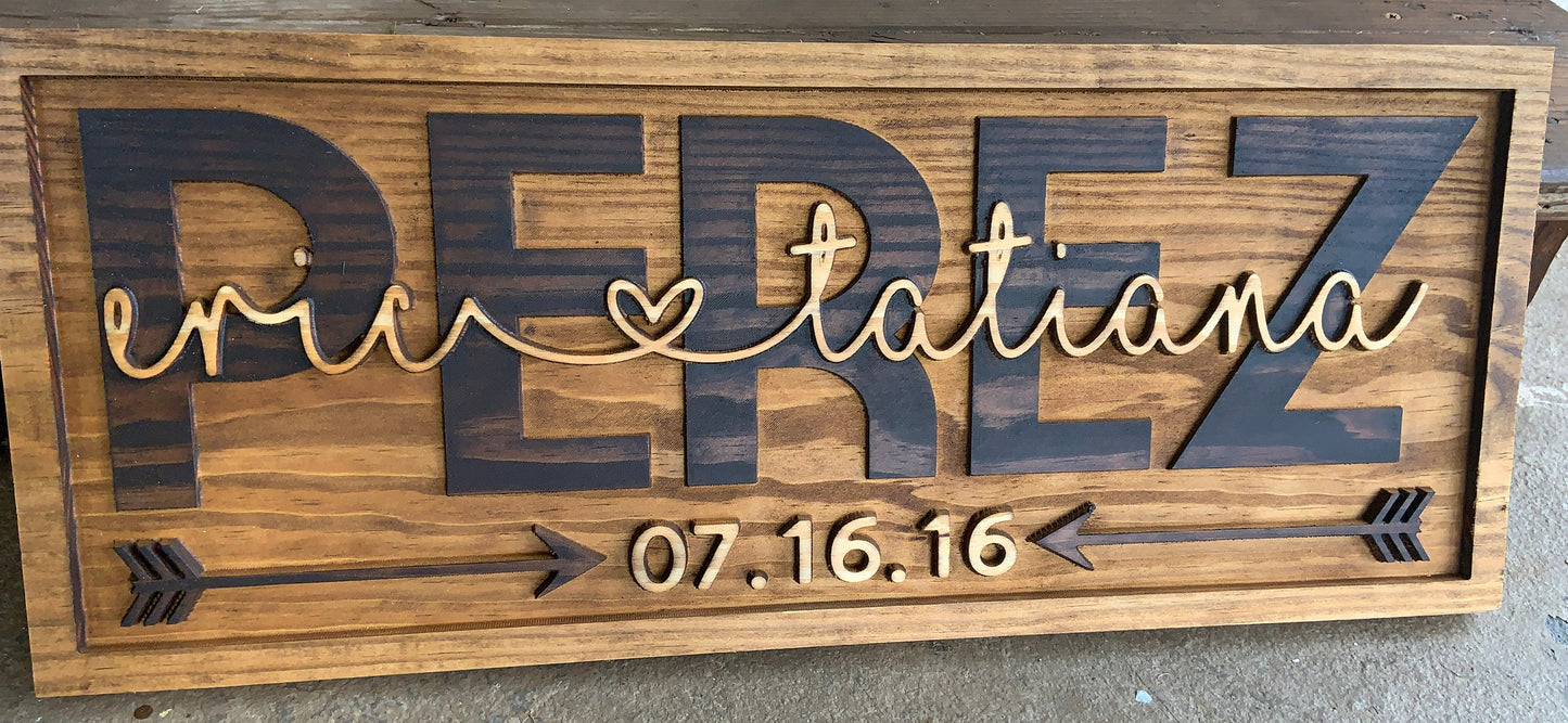 Personalized Arrow Last Name 3D Wood Sign