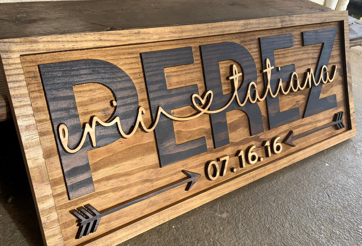 Personalized Arrow Last Name 3D Wood Sign