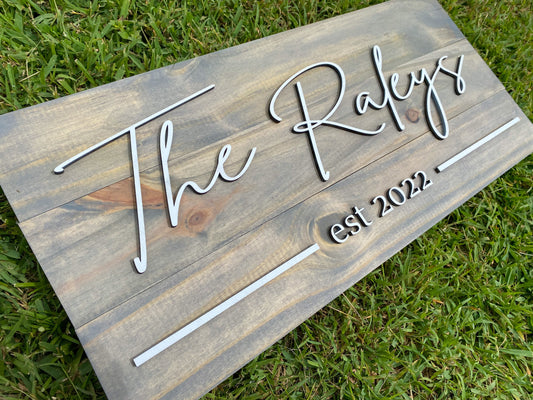 Modern Family Name Wood Sign with White Lettering