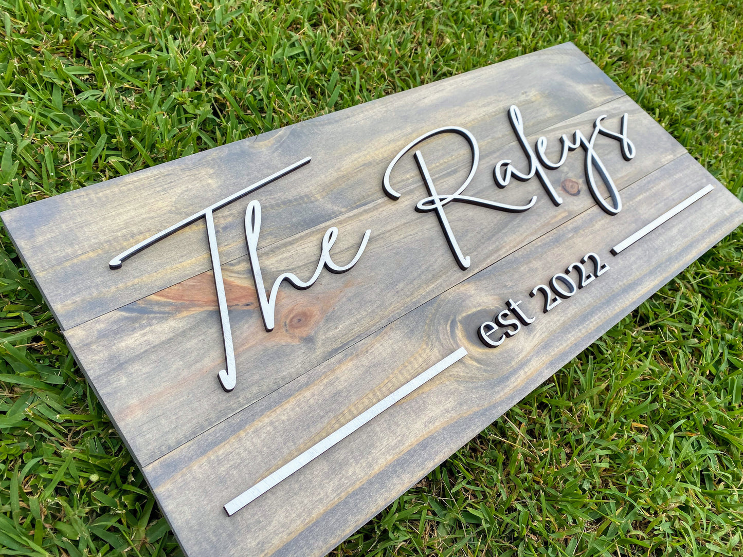 Modern Family Name Wood Sign with White Lettering