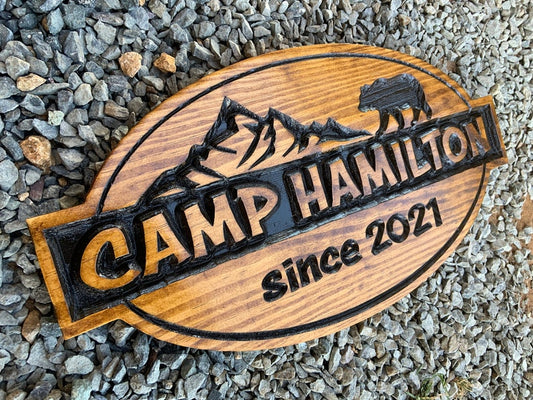 Round Outdoor Rustic Wood Sign Carved