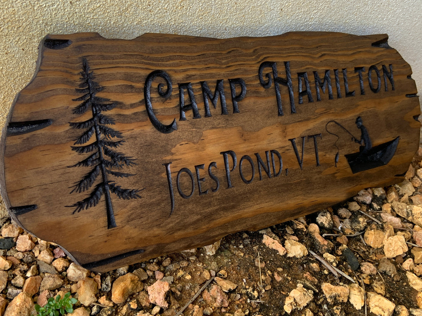 Outdoor Signs, Wooden Carved Cabin Sign, Pine Trees, Custom Wood Sign, Custom Camp Sign, Mountain Home, Personalized Rustic Home Sign