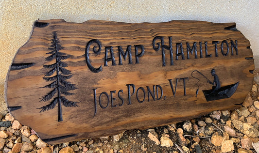 Outdoor Signs, Wooden Carved Cabin Sign, Pine Trees, Custom Wood Sign, Custom Camp Sign, Mountain Home, Personalized Rustic Home Sign