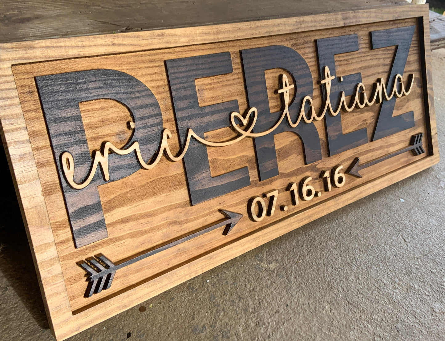 Personalized Arrow Last Name 3D Wood Sign